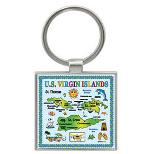 Miami Souvenirs USVI KEYCHAIN METAL FOIL SQUAR